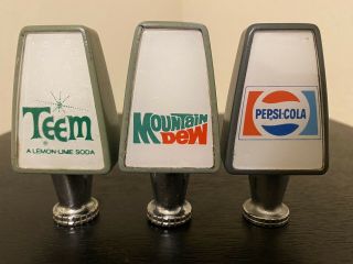 3 Vintage Soda Fountain Dispenser Tap Handle Pepsi - Cola,  Mt.  Dew,  Teem (rare)