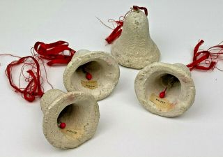 Rare Vintage Paper Mache Small Christmas Bells Japan W/ Pink Millinery Bells