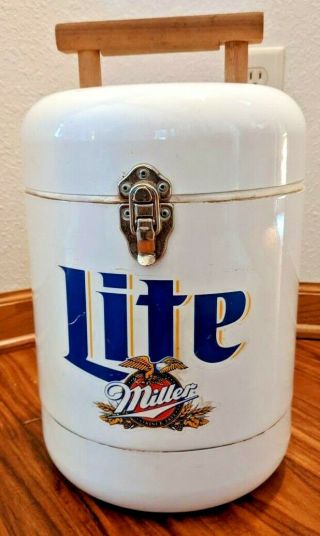 Rare Vintage Miller Lite Beer Round Cooler With Wooden Handle