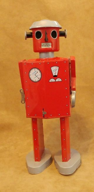 Giant Atomic Schylling Robot Rare Fire Engine Red Tin Windup Vguc Display Piece
