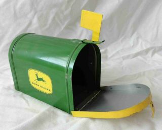 Vintage John Deere Metal Coin Bank Mail Box With Rare Metal Flag From 1960 