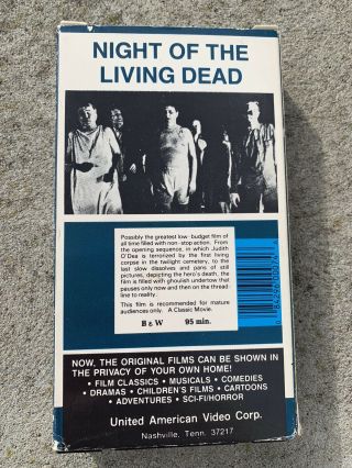 Night of the Living Dead VHS RARE 1989 United American Video Horror Gore RARE 2
