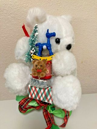 Rare,  Vintage House Of Lloyd White Teddy Bear W/toys Christmas Tree Topper