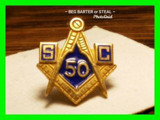 Very Rare Vintage S.  C.  50 Year Masonic Lapel Pin.