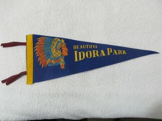 Rare Vintage Felt Idora Park Ohio Pennant With Indian Chief 17 " X 6.  5 "
