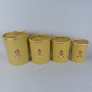 Set Of 4 Vtg Tupperware Yellow Containers Rare Labeled Flour,  Sugar,  Conf.  Sgr