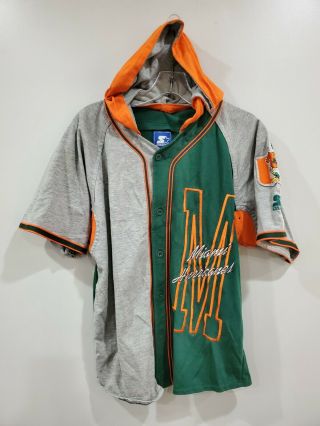 Rare Vintage 90s Ncaa Miami Hurricanes Starter Hooded Baseball Jersey Youth Xl