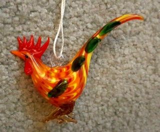 Vintage Murano Blown Glass Art Mini 3 " Rare Rooster Bird Hanging Ornament