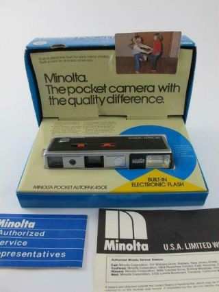 Rare Minolta Pocket Autopak 450e Vintage Film Camera Complete