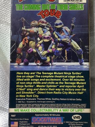 Rare Teenage Mutant Ninja Turtles The Coming Out Of Their Shell Tour VHS 3