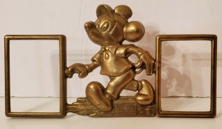 Rare Vintage Brass Mickey Mouse Disney Double Picture Frame 2