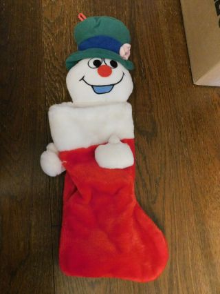 Rare Vtg Cute Frosty The Snowman 3d Head Plush Christmas Stocking Toysite Red