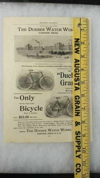 Rare Antique Bicycle Advertising/ad Dueber Grand/dueber Watch Works/hampden/1898