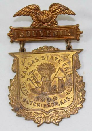 Rare 1909 Kansas State Fair Souvenir Medal Pin