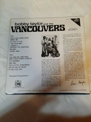 VERY RARE - BOBBY TAYLOR and the VANCOUVERS 33LP 