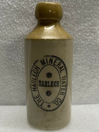 Rare Antique 7 " Stoneware Bottle Harlech Mineral Water Co.