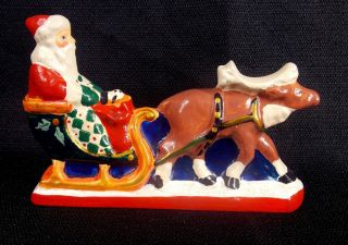House Of Hatten Santa Claus In Sleigh Reindeer Figurine 1994 Retired Rare