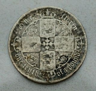 Rare Old 1852 Great Britain British Sterling Silver 2/ - Gothic Florin Coin