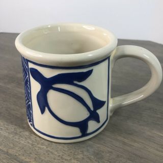 Turtle Cup Mug By Lee Hawaii Blue Cream Pottery Rare (001es)