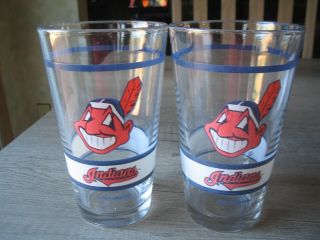 2 Cleveland Indians Chief Wahoo 1996 Collectible Drinking Glasses 16 Ounces Rare