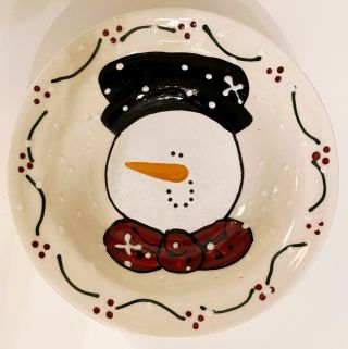 Expressly Yours Rare Hand Painted Snowman 8.  5 " Bowl Ceramic Winter Holiday