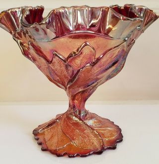 RARE Imperial SUNSET RUBY Acanthus Carnival Ruffled Bowl Compote Candy Dish 3