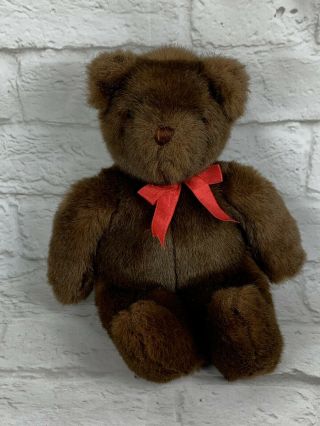 Vintage 1992 Ty Teddy Bear 11 " Rare Brown Stuffed Animal W/ Red Bow