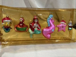 Rare Disney Store Princess Ariel The Little Mermaid Blown Glass Ornament Set