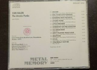 RARE CD VAN HALEN - THE ATOMIC PUNKS LIVE PASADENA 12/20/77 METAL MEMORY 2
