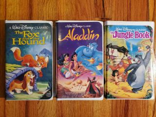 (lot3) Disney Black Diamond Classic Fox Aladdin Jungle Book Vhs Rare Htf Oop