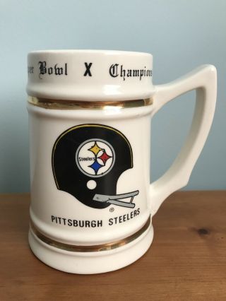 Vtg 1975 Pittsburgh Steelers Bowl X Champions Ceramic Mug Stein Rare 5.  5 "