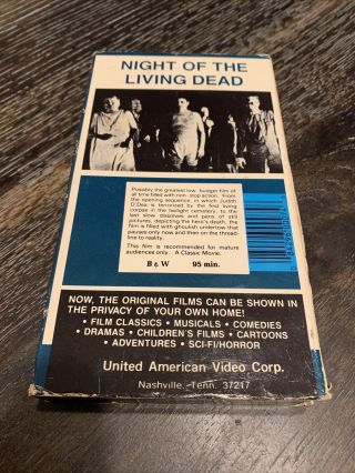 Night of the Living Dead VHS RARE 1989 United American Video NO.  74 Horror VG 3