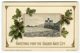C.  1905 San Francisco Victorian Cliff House Rare Embossed Xmas Greetings Postcard
