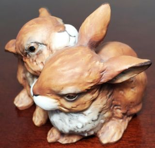 Kaiser Porcelain Snuggling Rabbits Hand Painted Art Rare And Collectible Babies