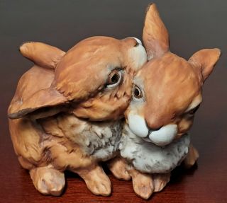 Kaiser Porcelain Snuggling Rabbits Hand Painted Art Rare And Collectible Babies 2