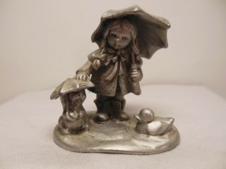 Rare Hudson Pewter Schmid Shelter From The Storm Girl Child Animal Rain Figurine
