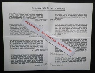 Rare JACQUES NAM 1964 CHAT Dépliant invitation Expo Galerie Cambacérès Paris 3