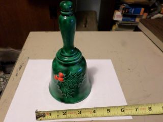 Vintage Rare Christmas Carol Bell W Handle Ceramic Pottery Green Red Berry Holly