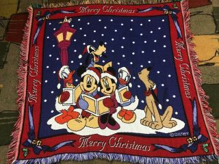 Rare Vtg 90s Beacon Disney Mickey Mouse Christmas Blanket 50x50 Made In Usa