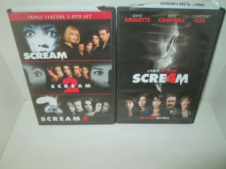 Wes Craven Scream 1 2 3 & 4 Rare Horror Quadrilogy Dvd Set Courtney Cox Neve