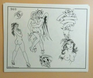Vintage Rare 1987 Spaulding & Rogers Tattoo Flash Sheet 940 Nude Women Devil