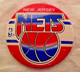 Rare Jersey Nets Nba Basketball Logo 3 " Pin Back Button Memorabilia