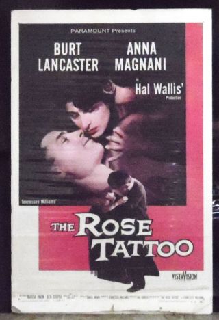 The Rose Tattoo: Rare “original” 1955 One Sheet Movie Poster.  27” X 41”.