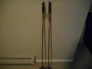 Vintage Tryli Bamboo Ski Poles Made In Norway 51 " Rare Unique End,  Leather Strap