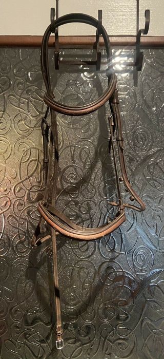 Rare Herve Godignon Bridle Triple Rolled Brow&nose Bands Havana Horse/full Size