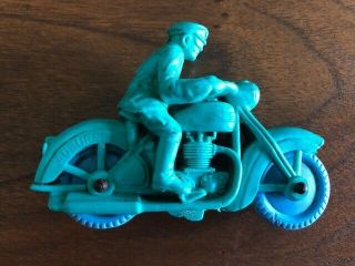 Vintage Auburn Rubber " Motorcycle W/ Rider " Rare Green Motorcycle W Blue Wheels