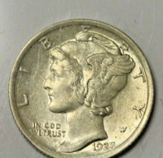 1923 - P Mercury Dime 10c Bu Unc Full Bands Fb Key Date Silver Rare Coin 4066