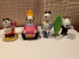 4 (four) Rare & Htf Snoopy Peanuts Pvc Life Guard - Beach Chair - Surfboard - Car