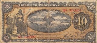 Mexico 10 Pesos 1.  12.  1914 Series C Purple Back Rare Circulated Banknote