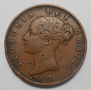Great Britain 1853/2 Half 1/2 Penny Vf Very Rare Variety Victoria Uk Copper Coin